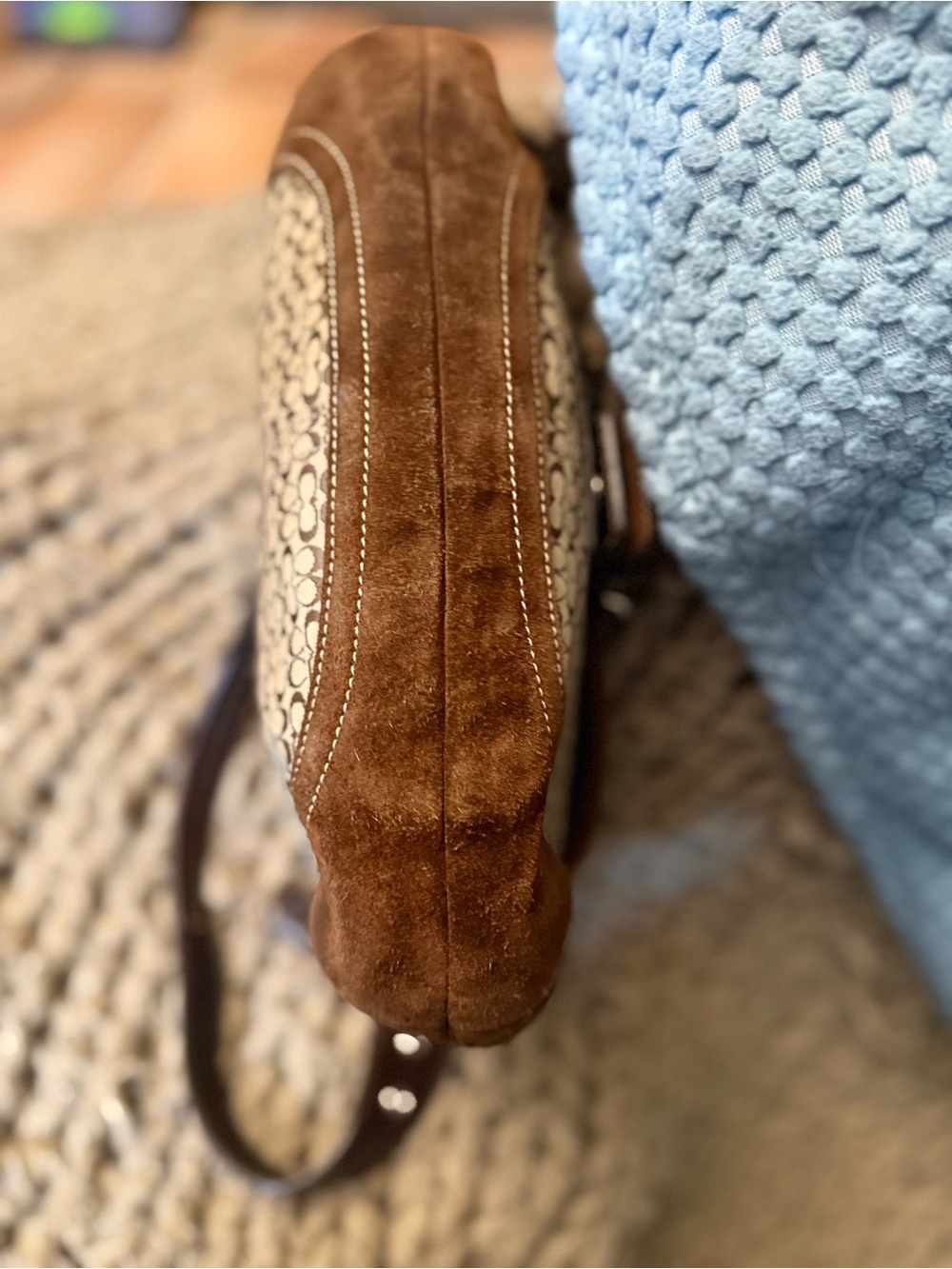 Coach Brown Signature Canvas Shoulder Bag with Dark Brown Leather Trim - Picture 8 of 12